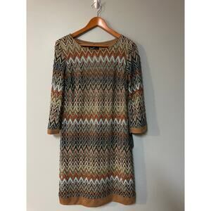 Ronni Nicole Chevron Knit Dress Size 10 NWT Olive Multi Zig Zag 3/4 Sleeve Shift